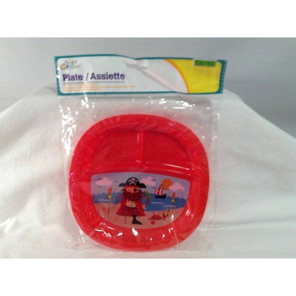 New Angel of Mine Divided Plate Red Pirate 7.75 x 7.75 Kids Hard Plastic